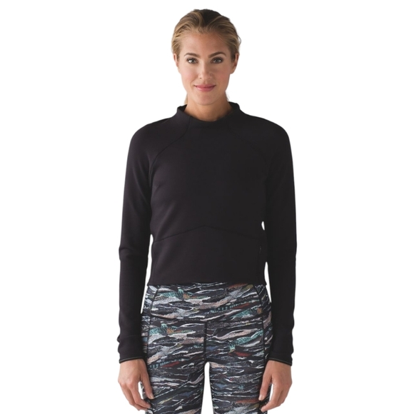 Lululemon Hill and Valley Mock Neck Crop Run Top Women's Sz 4 Black Rulu Stretch - Picture 1 of 11